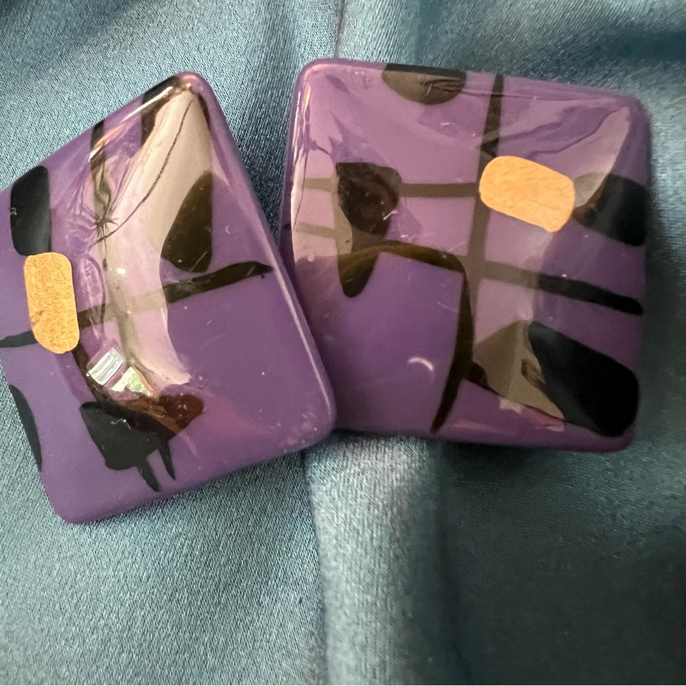 1970s’ Purple and Black Geometric Earrings
